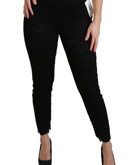 Dolce & Gabbana Black Lace Skinny High Waist Cotton Pants