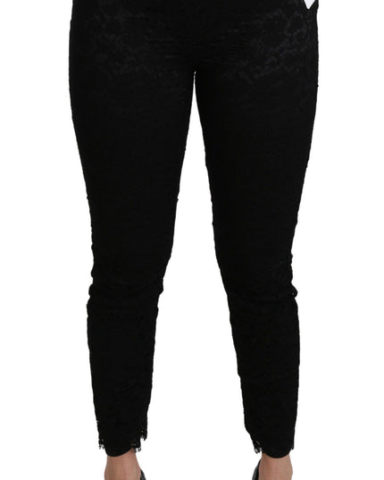 Dolce & Gabbana Black Lace Skinny High Waist Cotton Pants