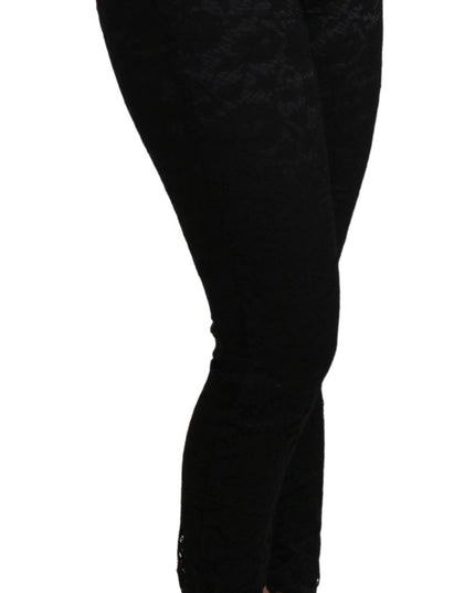 Dolce & Gabbana Black Lace Skinny High Waist Cotton Pants