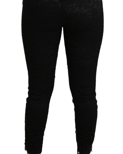 Dolce & Gabbana Black Lace Skinny High Waist Cotton Pants