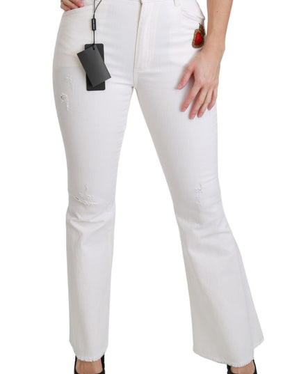 Dolce & Gabbana White Heart Flared Stretch Cotton Pants