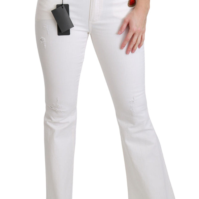 Dolce & Gabbana White Heart Flared Stretch Cotton Pants