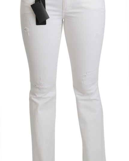 Dolce & Gabbana White Heart Flared Stretch Cotton Pants
