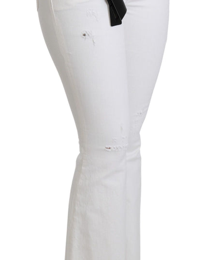 Dolce & Gabbana White Heart Flared Stretch Cotton Pants
