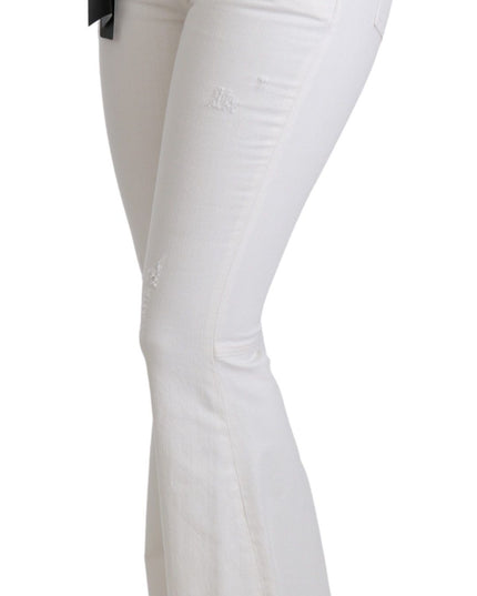 Dolce & Gabbana White Heart Flared Stretch Cotton Pants