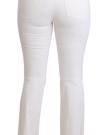 Dolce & Gabbana White Heart Flared Stretch Cotton Pants
