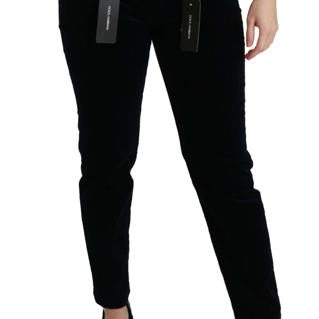 Dolce & Gabbana Blue Corduroy Mid Waist Skinny Pants Jeans