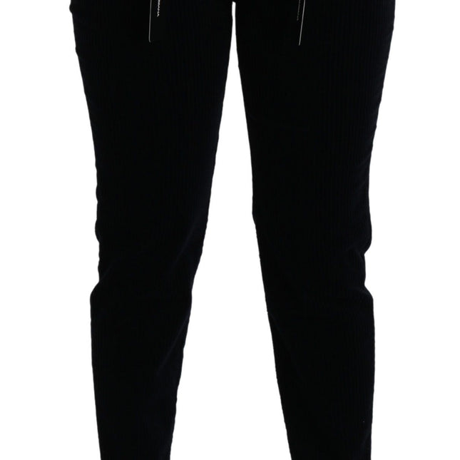 Dolce & Gabbana Blue Corduroy Mid Waist Skinny Pants Jeans