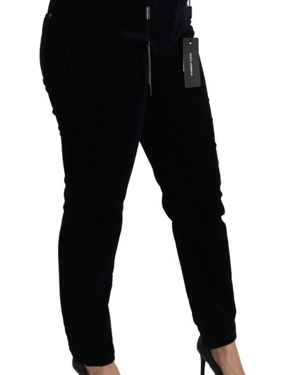 Dolce & Gabbana Blue Corduroy Mid Waist Skinny Pants Jeans