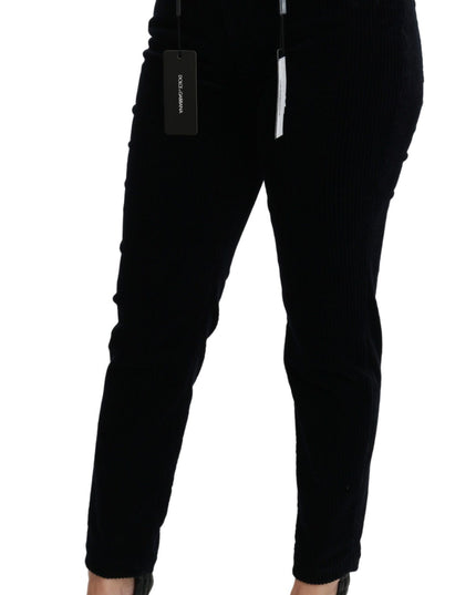 Dolce & Gabbana Blue Corduroy Mid Waist Skinny Pants Jeans