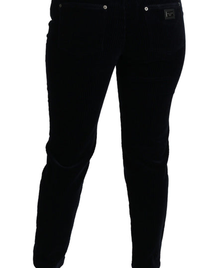 Dolce & Gabbana Blue Corduroy Mid Waist Skinny Pants Jeans