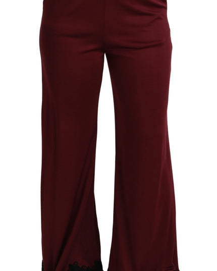 Dolce & Gabbana Black Lace High Waist Wide Leg Maroon  Pants