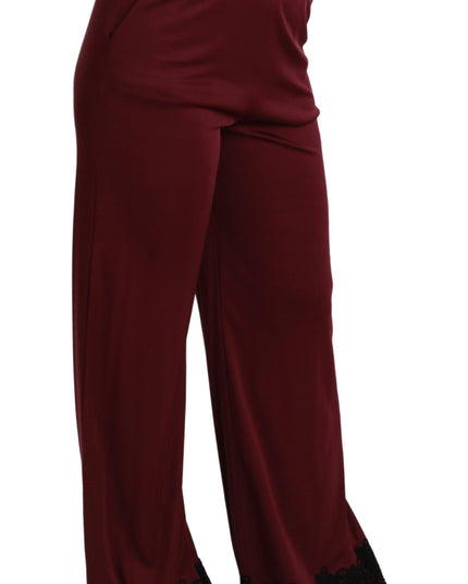 Dolce & Gabbana Black Lace High Waist Wide Leg Maroon  Pants