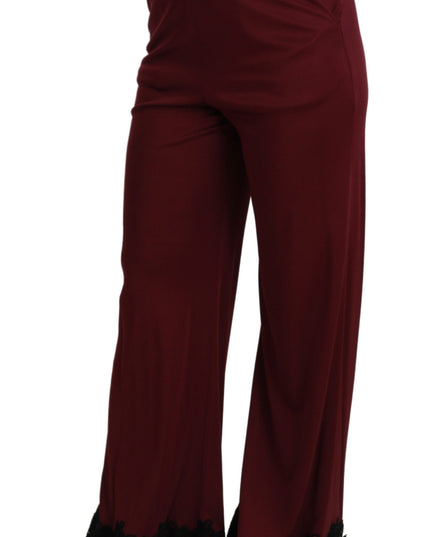 Dolce & Gabbana Black Lace High Waist Wide Leg Maroon  Pants