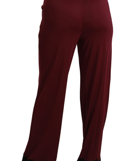 Dolce & Gabbana Black Lace High Waist Wide Leg Maroon  Pants
