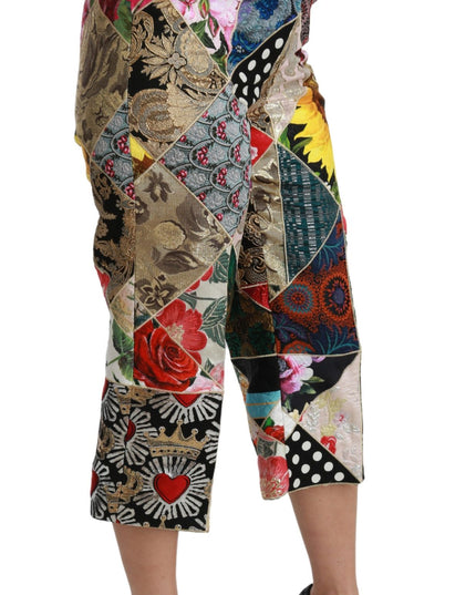 Dolce & Gabbana Silk Multicolor Print High Waist Cropped Pants