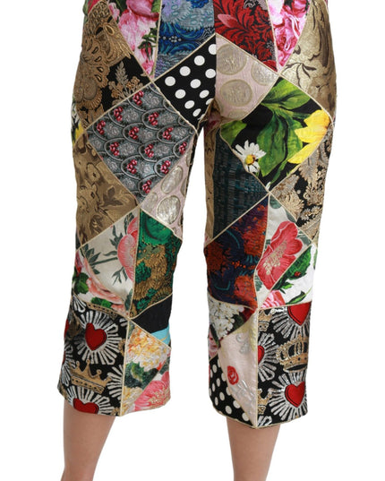 Dolce & Gabbana Silk Multicolor Print High Waist Cropped Pants