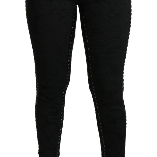 Dolce & Gabbana Black Brocade Skinny High Waist Pants
