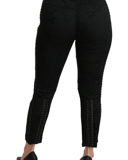 Dolce & Gabbana Black Brocade Skinny High Waist Pants