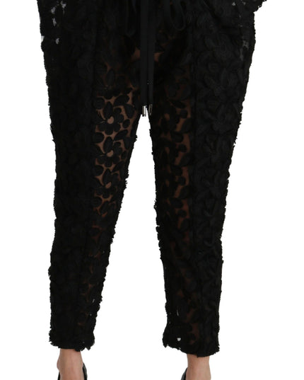 Dolce & Gabbana Black Floral Lace Tapered High Waist Pants