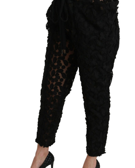 Dolce & Gabbana Black Floral Lace Tapered High Waist Pants