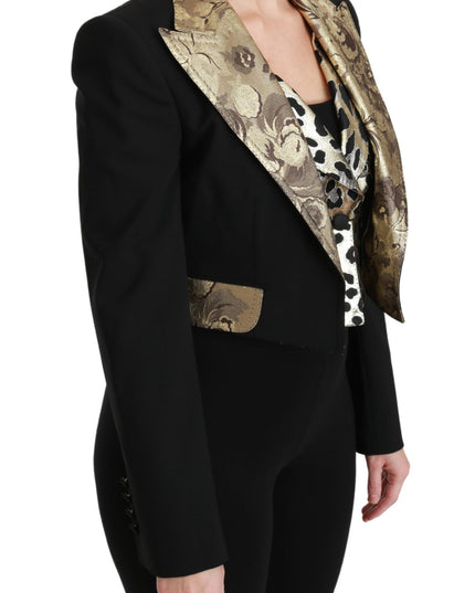 Dolce & Gabbana Black Jacquard Vest Blazer Coat Wool Jacket