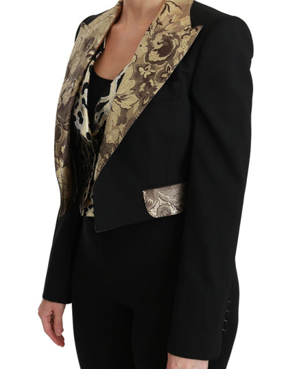 Dolce & Gabbana Black Jacquard Vest Blazer Coat Wool Jacket
