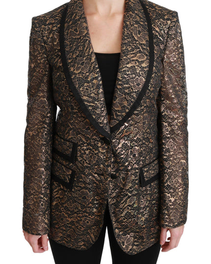 Dolce & Gabbana Gold Black Lace Blazer Coat Floral Jacket
