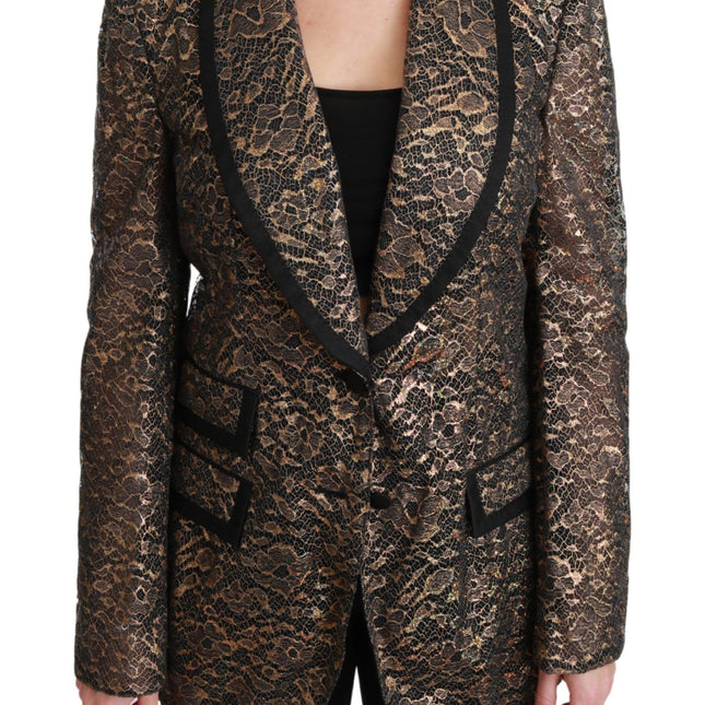 Dolce & Gabbana Gold Black Lace Blazer Coat Floral Jacket