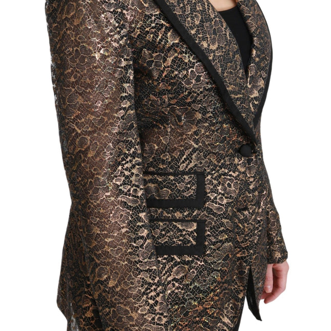 Dolce & Gabbana Gold Black Lace Blazer Coat Floral Jacket