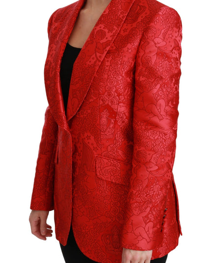 Dolce & Gabbana Red Floral Angel Blazer Coat Jacket