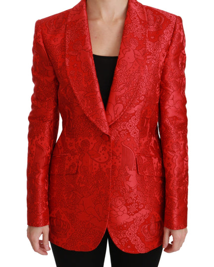 Dolce & Gabbana Red Floral Angel Blazer Coat Jacket