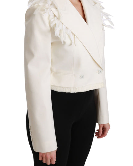 Dolce & Gabbana White Double Breasted Coat Wool Jacket