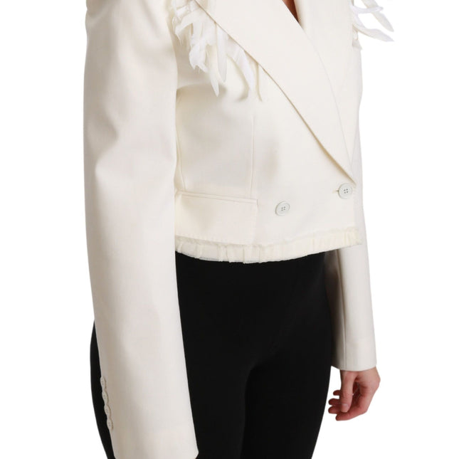 Dolce & Gabbana White Double Breasted Coat Wool Jacket