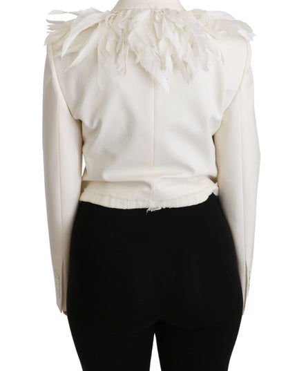 Dolce & Gabbana White Double Breasted Coat Wool Jacket