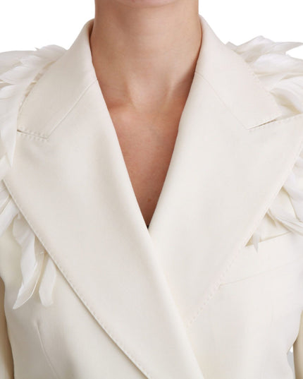Dolce & Gabbana White Double Breasted Coat Wool Jacket
