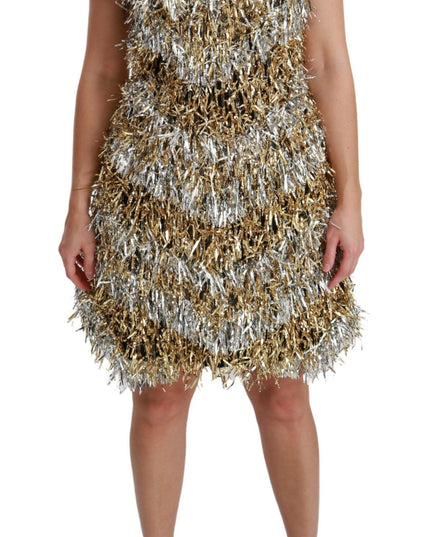 Dolce & Gabbana Silver Gold Sheath Mini Shift Gown Dress