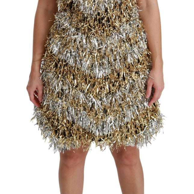 Dolce & Gabbana Silver Gold Sheath Mini Shift Gown Dress