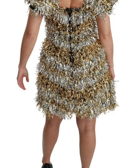 Dolce & Gabbana Silver Gold Sheath Mini Shift Gown Dress