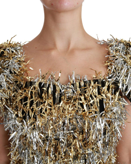 Dolce & Gabbana Silver Gold Sheath Mini Shift Gown Dress