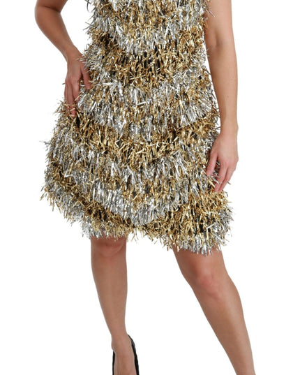 Dolce & Gabbana Silver Gold Sheath Mini Shift Gown Dress
