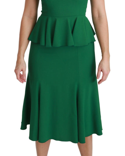 Dolce & Gabbana Green Heart Patch Mermaid Midi Viscose Dress