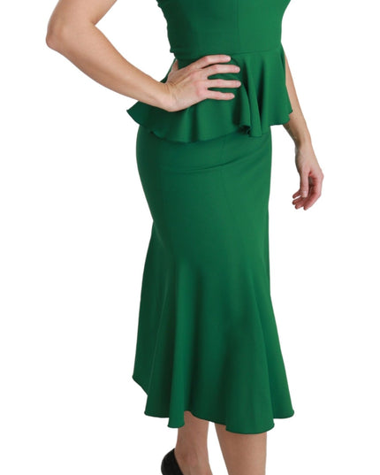 Dolce & Gabbana Green Heart Patch Mermaid Midi Viscose Dress