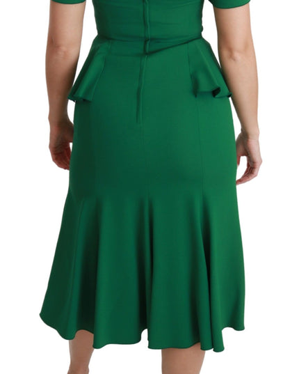 Dolce & Gabbana Green Heart Patch Mermaid Midi Viscose Dress