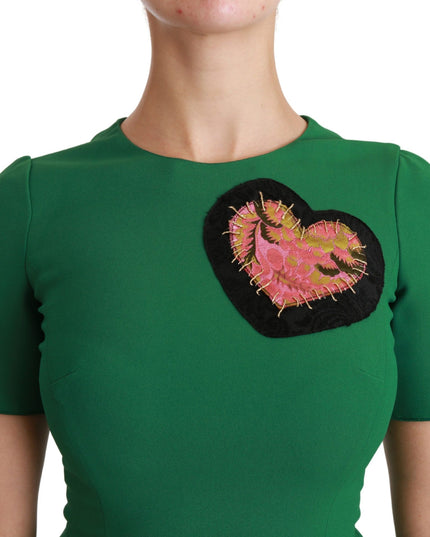Dolce & Gabbana Green Heart Patch Mermaid Midi Viscose Dress
