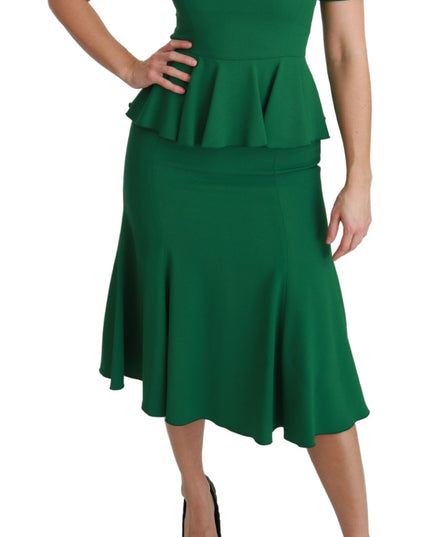 Dolce & Gabbana Green Heart Patch Mermaid Midi Viscose Dress