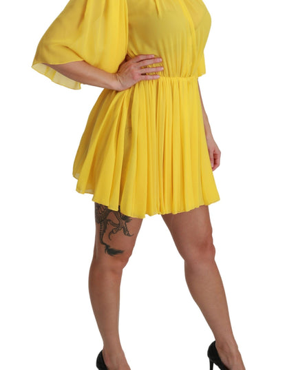 Dolce & Gabbana Yellow Pleated A-line Mini 100% Silk Dress