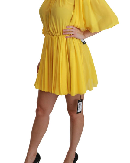 Dolce & Gabbana Yellow Pleated A-line Mini 100% Silk Dress
