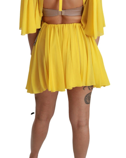 Dolce & Gabbana Yellow Pleated A-line Mini 100% Silk Dress