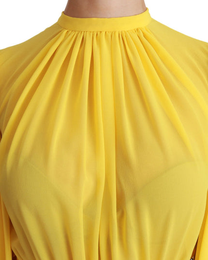 Dolce & Gabbana Yellow Pleated A-line Mini 100% Silk Dress
